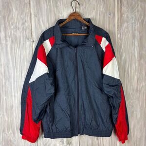 MacGregor Mens Navy Red White Colorblock Track Jacket Sz L VTG 80s 90s‎ Golf Top